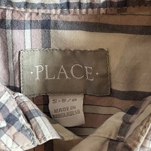 The Children's Place Pink Grey White Plaid Long Sleeve Button Up Shirt Small 5/6 - Picture 3 of 5